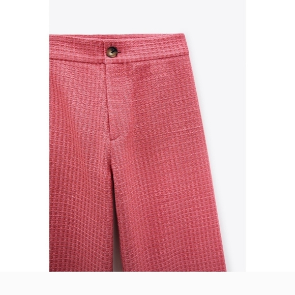 Zara Cropped Fit Tweed Textured Wide Leg Pants Pink Size Medium - Picture 6 of 10